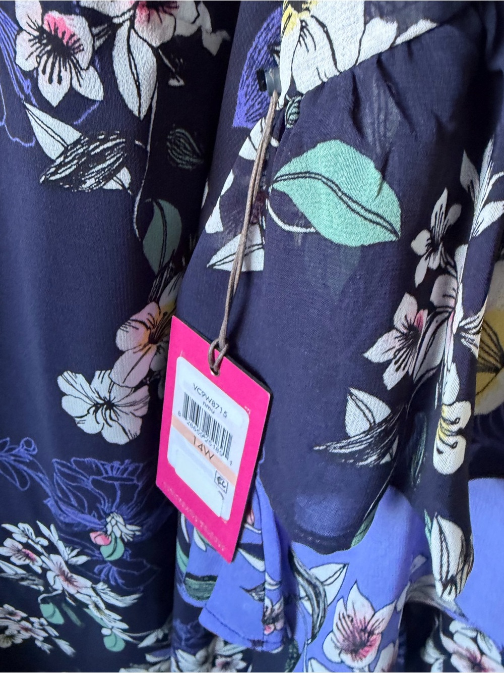 Vince Camuto Navy Floral Midi Dress with Pastel Accents